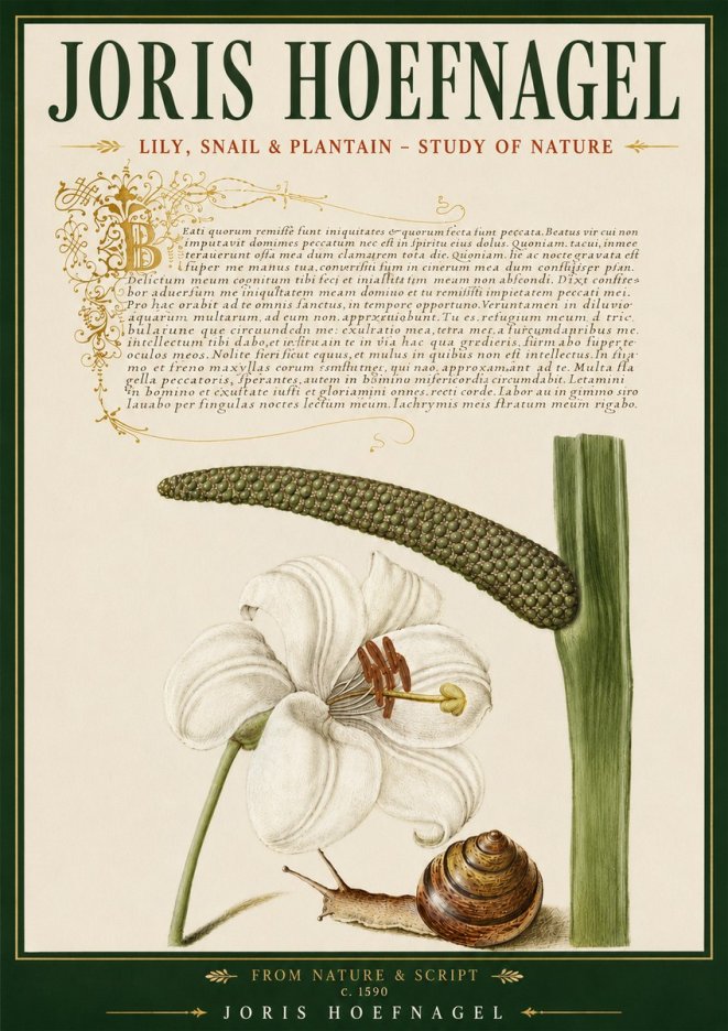 Joris Hoefnagel Lily, Snail & Plantain - Study of Nature No5 - Poszter