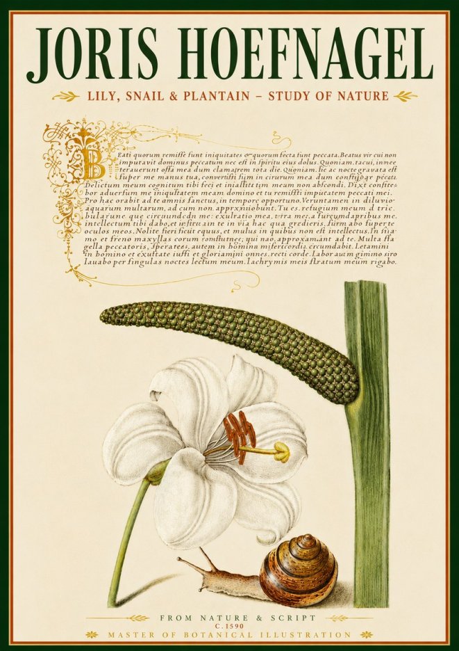 Joris Hoefnagel Lily, Snail & Plantain - Study of Nature No6 - Poszter