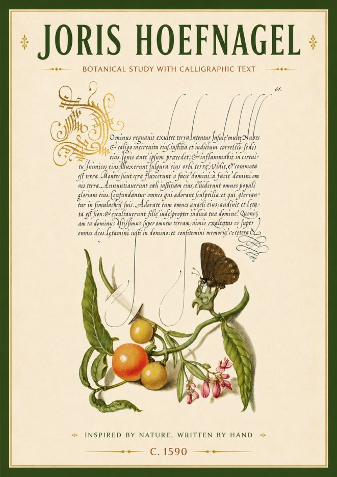 Joris Hoefnagel Botanical Study with Calligraphic Text No6 - Poszter