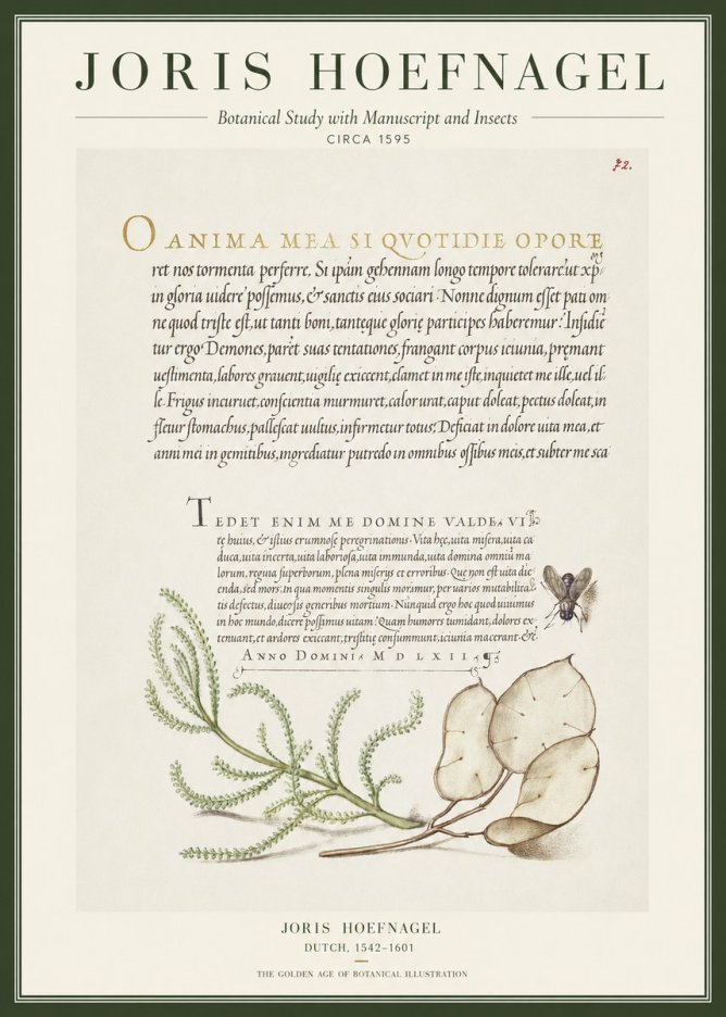 Joris Hoefnagel Botanical Study with Manuscript and Insects No1 - Poszter