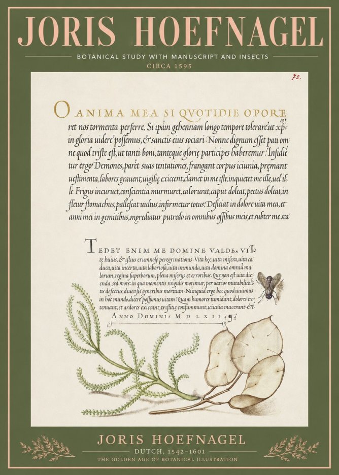 Joris Hoefnagel Botanical Study with Manuscript and Insects No3 - Poszter