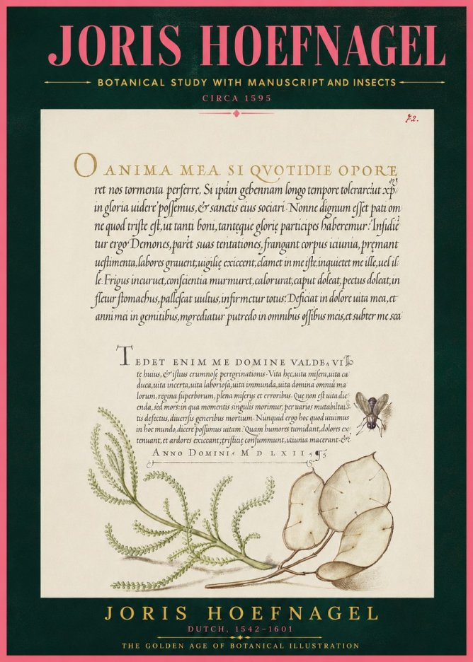 Joris Hoefnagel Botanical Study with Manuscript and Insects No4 - Poszter