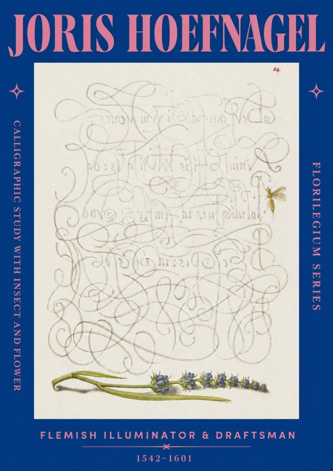 Joris Hoefnagel Calligraphic Study with Insect and Flower No2 - Poszter
