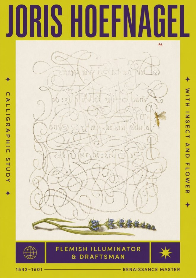 Joris Hoefnagel Calligraphic Study with Insect and Flower No4 - Poszter