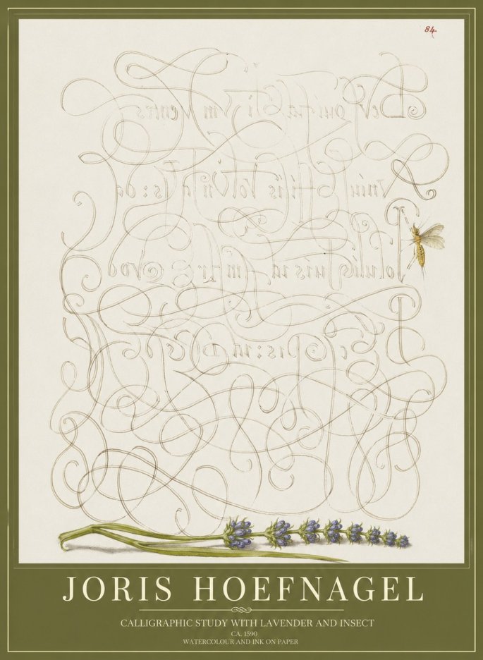 Joris Hoefnagel Calligraphic Study with Insect and Flower No5 - Poszter