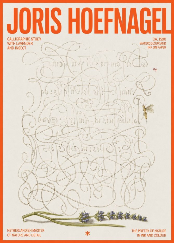 Joris Hoefnagel Calligraphic Study with Insect and Flower No6 - Poszter