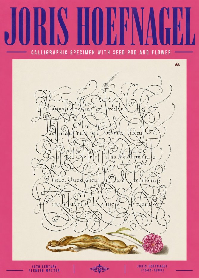 Joris Hoefnagel Calligraphic Specimen with Seed Pod and Flower No4 - Poszter