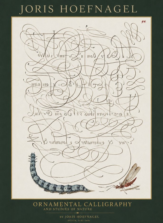 Joris Hoefnagel Ornamental Calligraphy and Studies of Nature No1 - Poszter