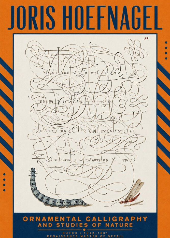 Joris Hoefnagel Ornamental Calligraphy and Studies of Nature No2 - Poszter