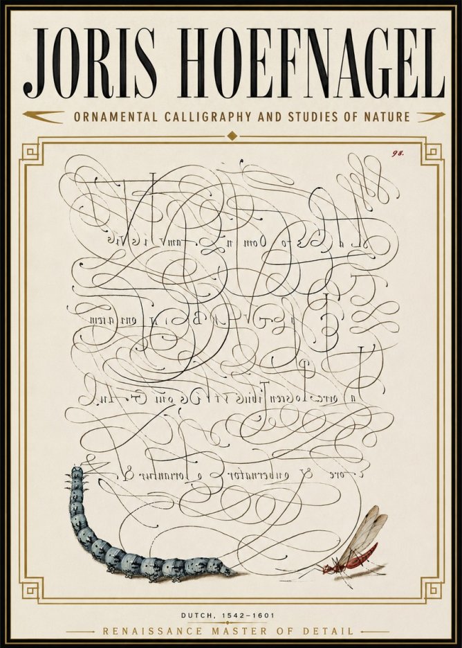 Joris Hoefnagel Ornamental Calligraphy and Studies of Nature No6 - Poszter