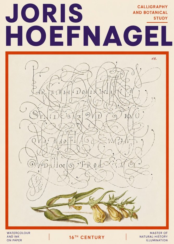Joris Hoefnagel Calligraphic Practice with Botanical Study No4 - Poszter