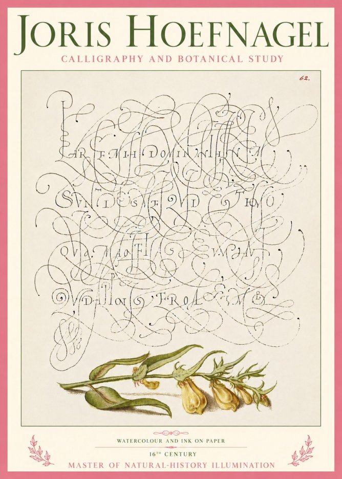 Joris Hoefnagel Calligraphic Practice with Botanical Study No5 - Poszter