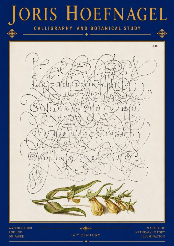 Joris Hoefnagel Calligraphic Practice with Botanical Study No6 - Poszter