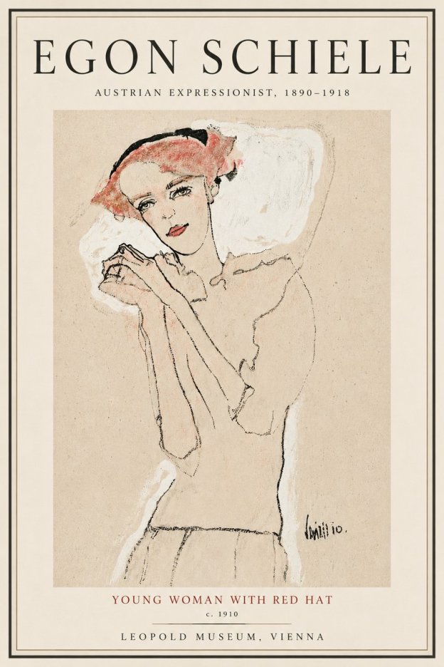 Schiele Young Woman with Red Hat No5 - Poszter