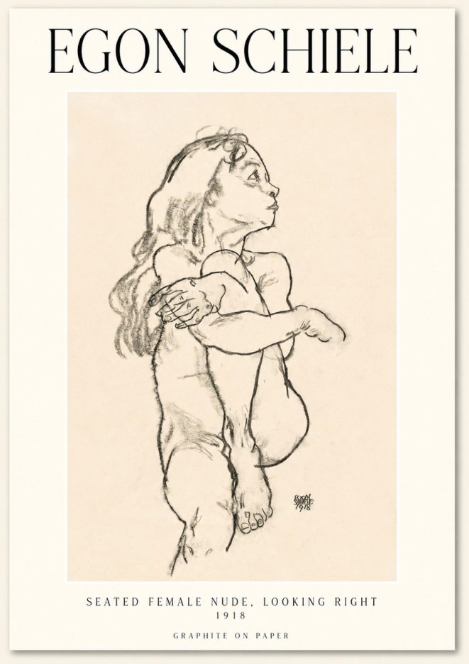 Schiele Seated Female Nude, Looking Right No1 - Poszter