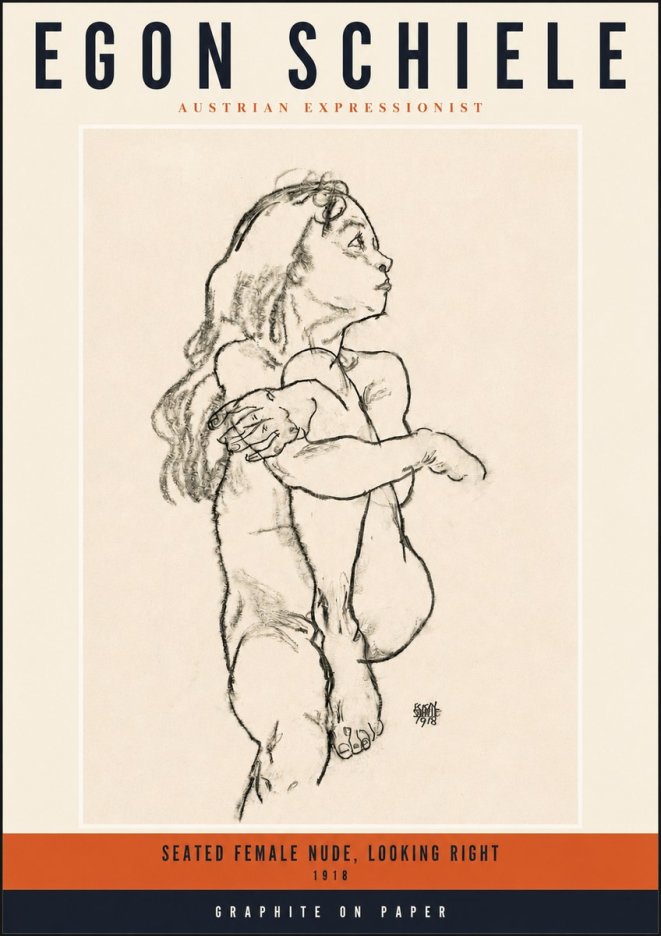 Schiele Seated Female Nude, Looking Right No2 - Poszter