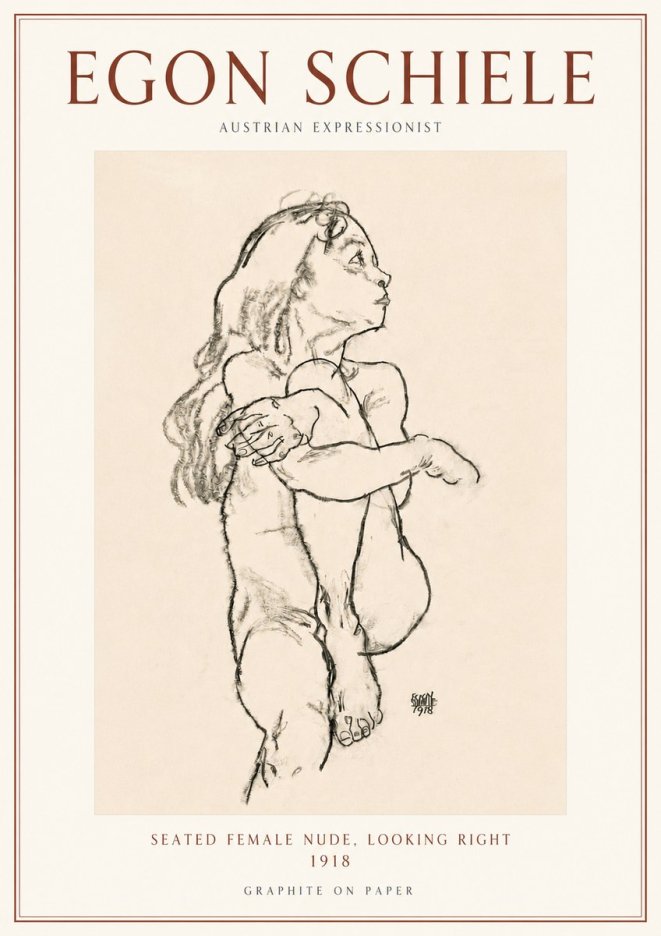 Schiele Seated Female Nude, Looking Right No3 - Poszter