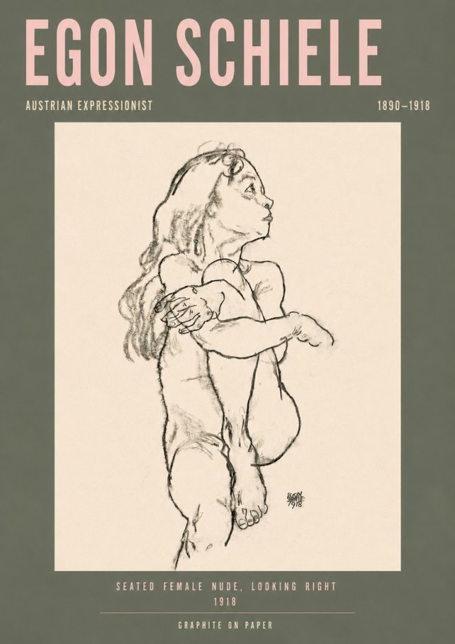 Schiele Seated Female Nude, Looking Right No4 - Poszter