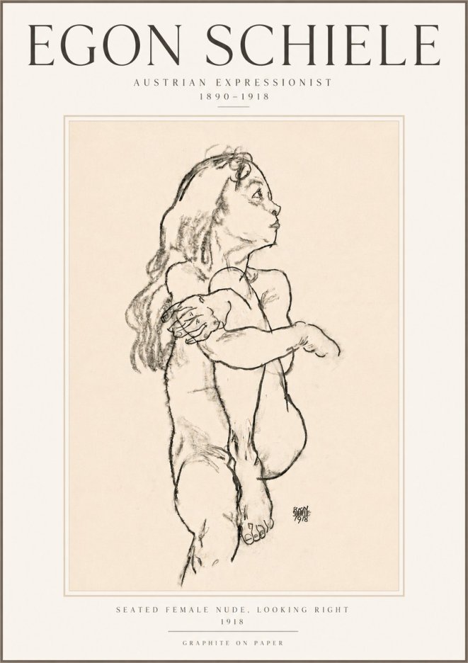 Schiele Seated Female Nude, Looking Right No5 - Poszter