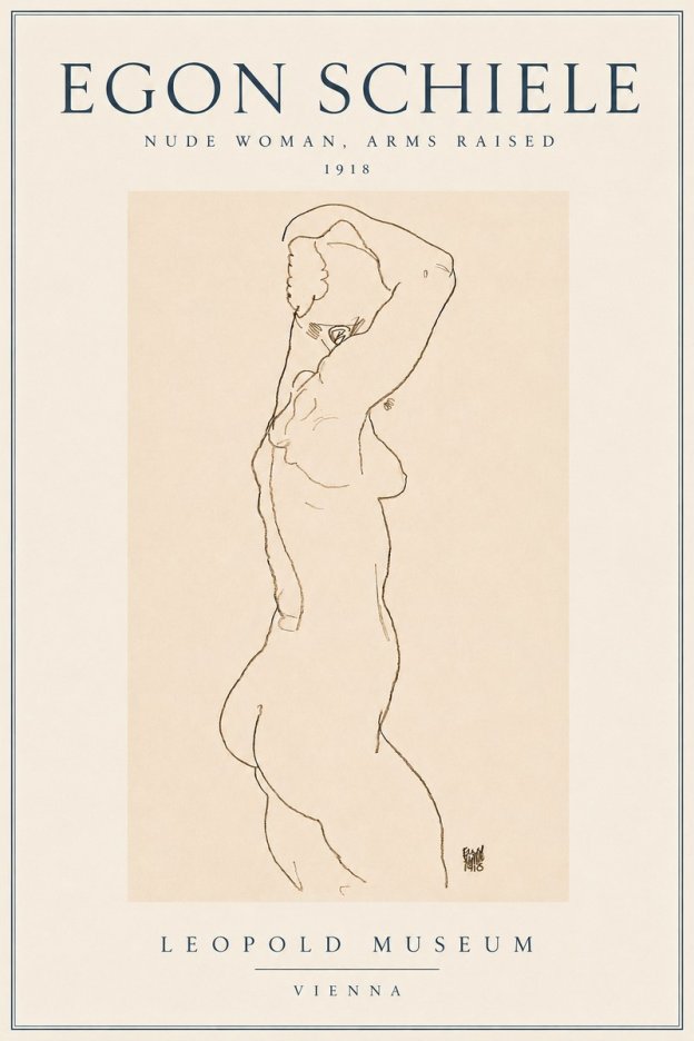 Schiele Nude Woman, Arms Raised No3 - Poszter