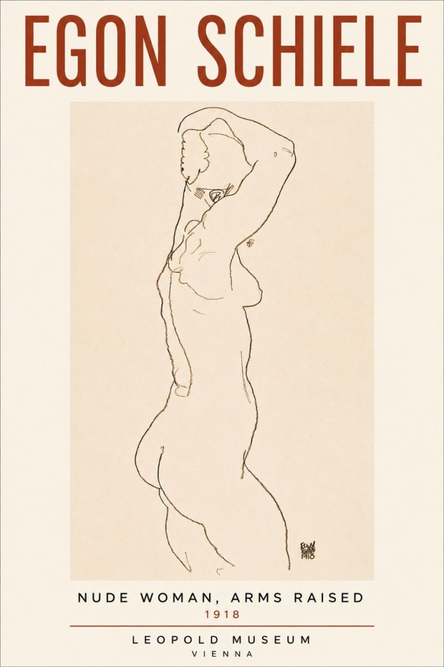 Schiele Nude Woman, Arms Raised No4 - Poszter