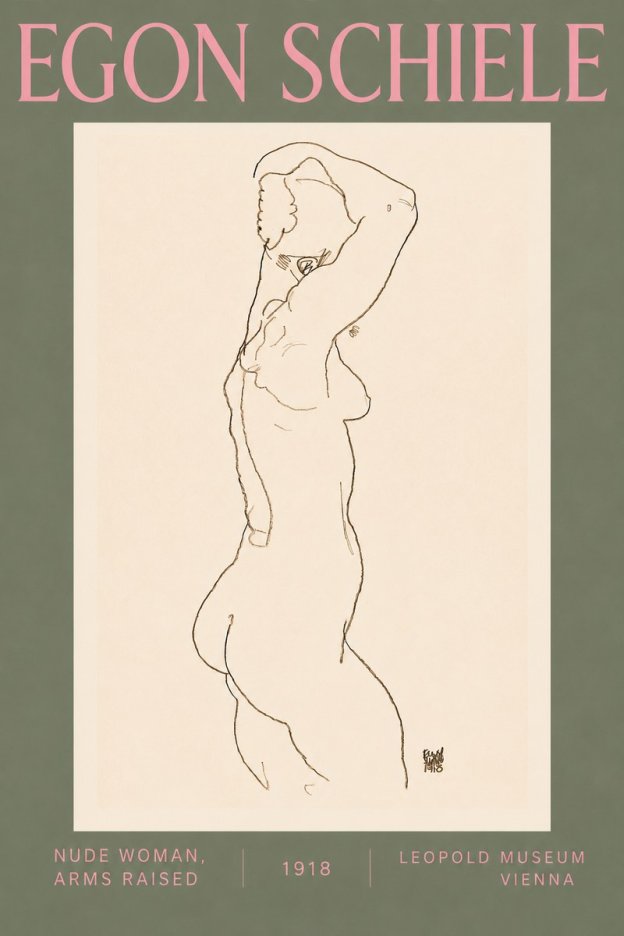 Schiele Nude Woman, Arms Raised No5 - Poszter