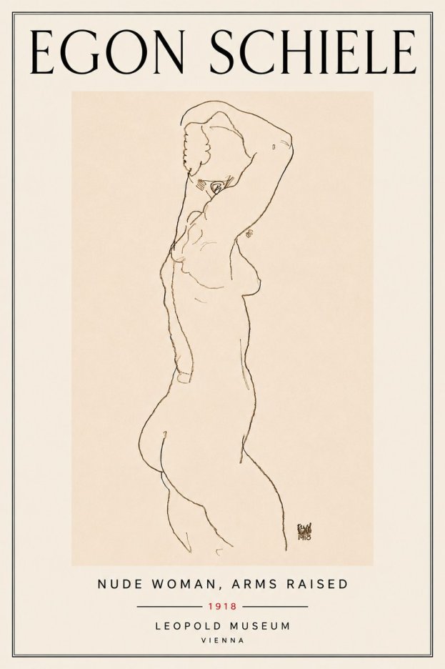 Schiele Nude Woman, Arms Raised No6 - Poszter