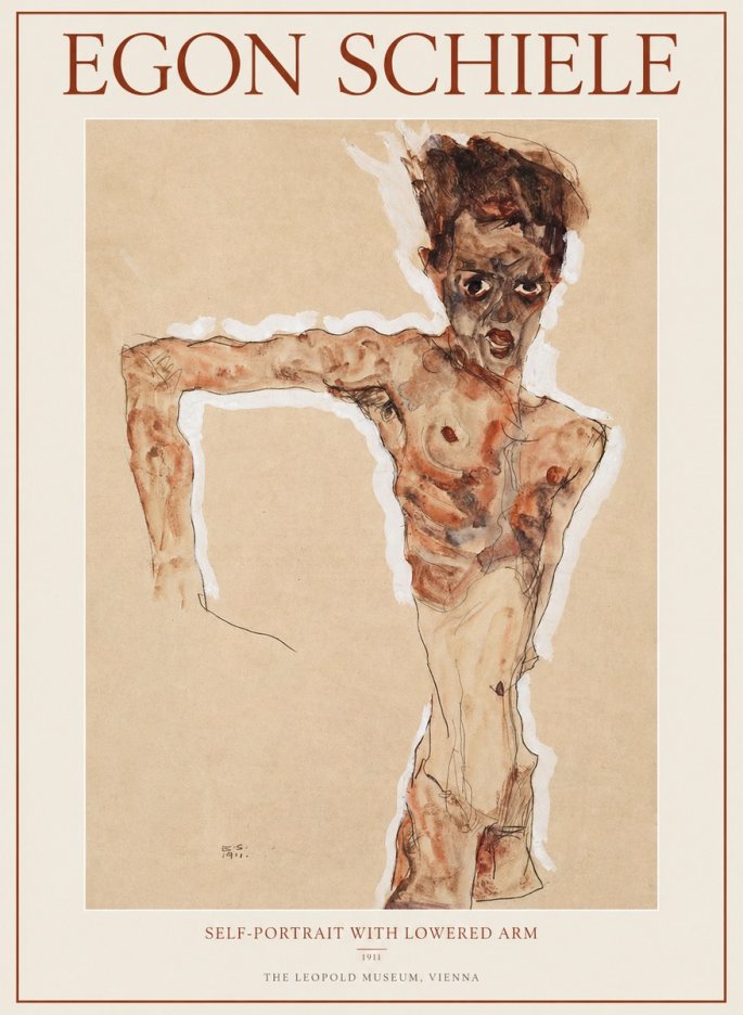 Schiele Self-portrait with Lowered Arm No1 - Poszter