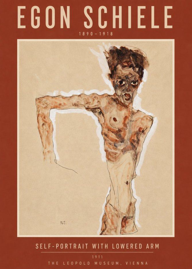 Schiele Self-portrait with Lowered Arm No5 - Poszter