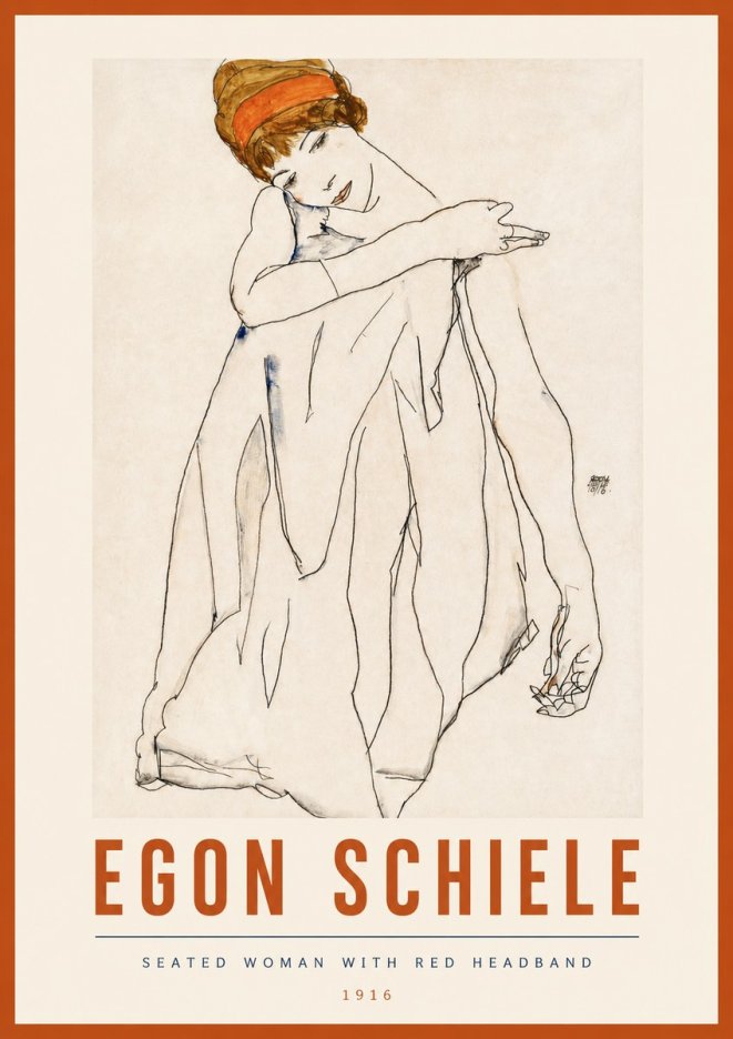 Schiele Seated Woman with Red Headband No3 - Poszter