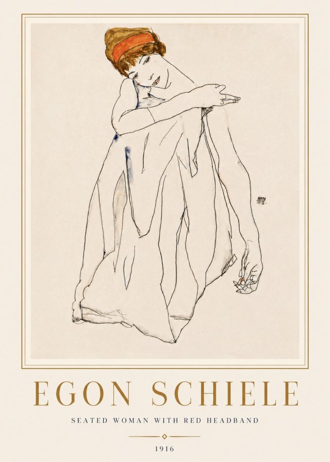 Schiele Seated Woman with Red Headband No4 - Poszter