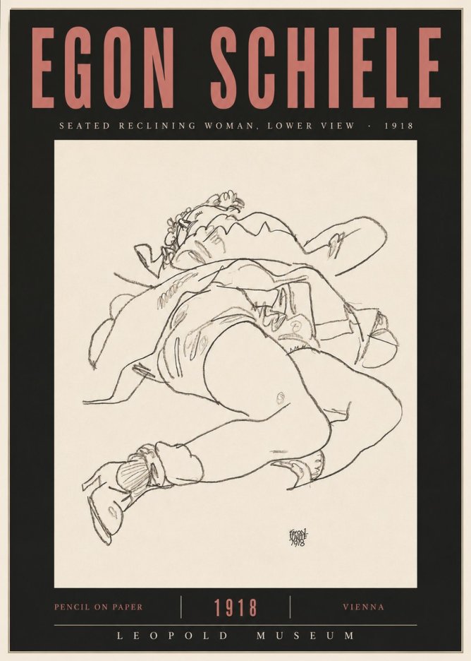 Schiele Seated Reclining Woman, Lower View No5 - Poszter