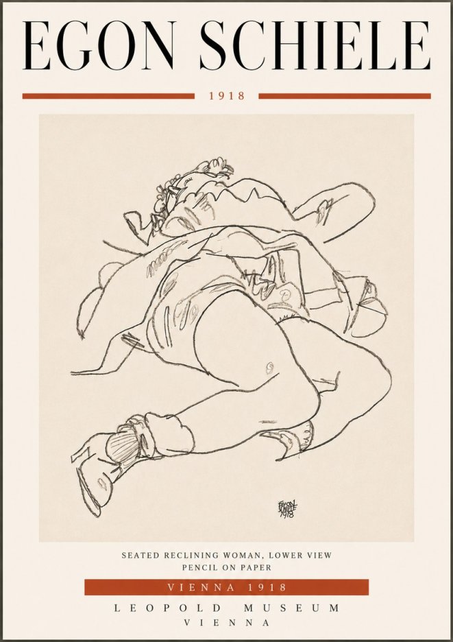 Schiele Seated Reclining Woman, Lower View No6 - Poszter