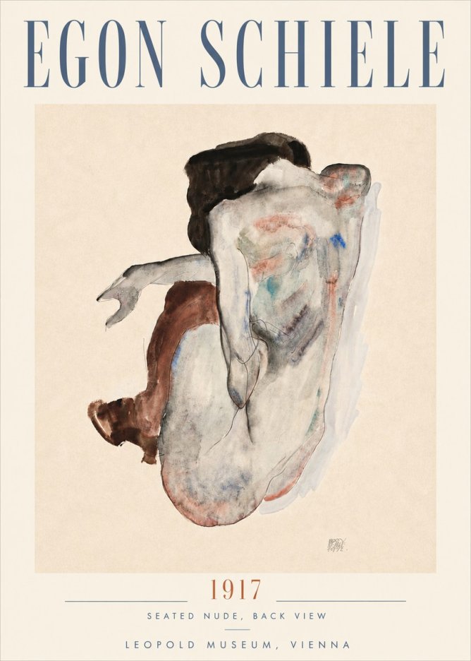 Schiele Seated Nude, Back View No5 - Poszter
