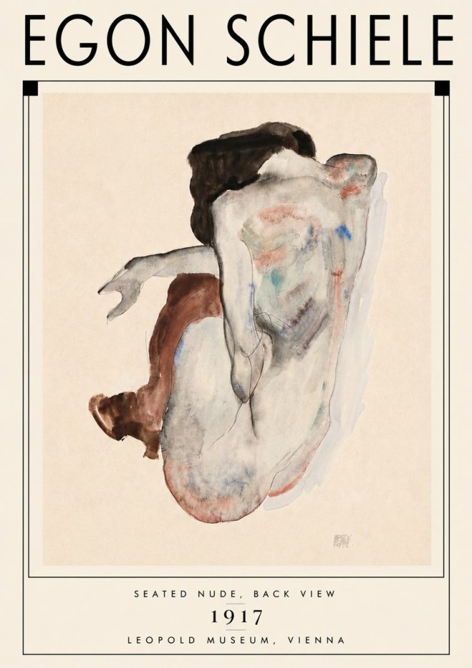 Schiele Seated Nude, Back View No6 - Poszter