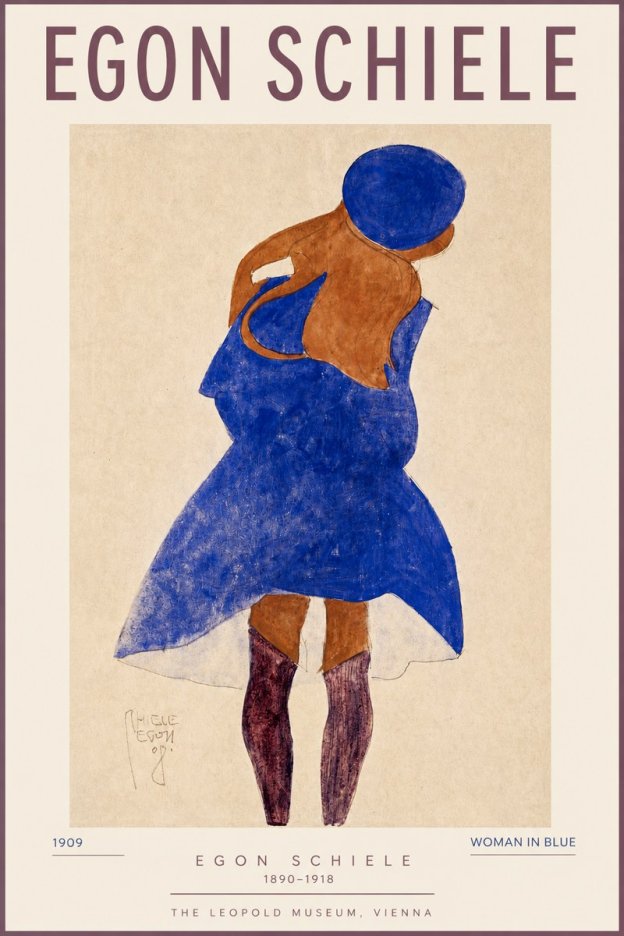 Schiele Blue Dress (Girl in Blue) No3 - Poszter