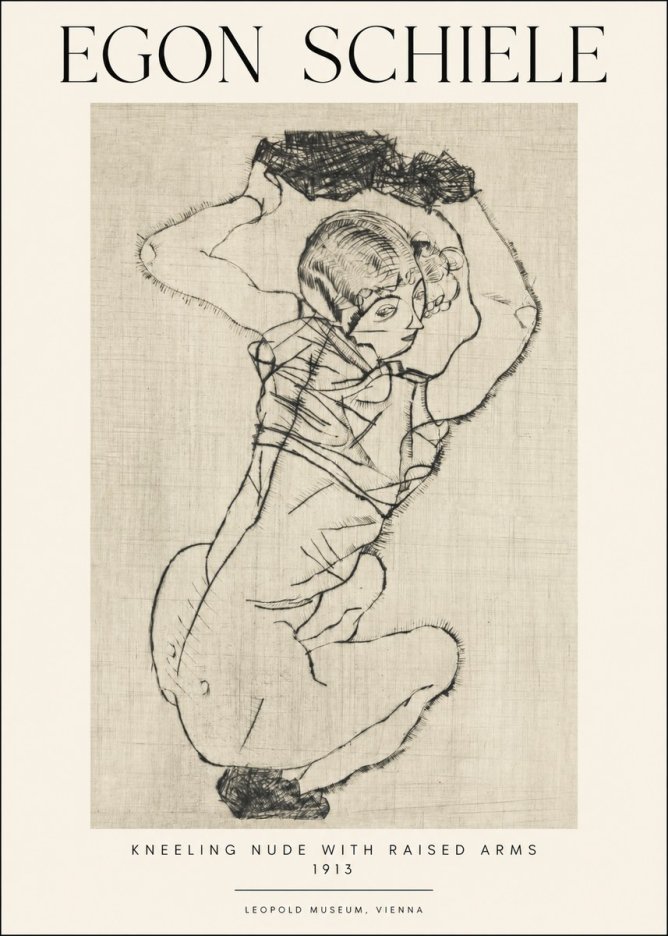 Schiele Kneeling Nude with Raised Arms No1 - Poszter