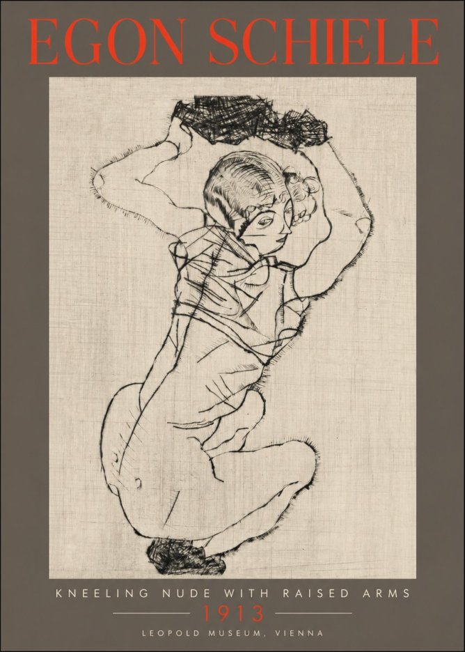 Schiele Kneeling Nude with Raised Arms No2 - Poszter