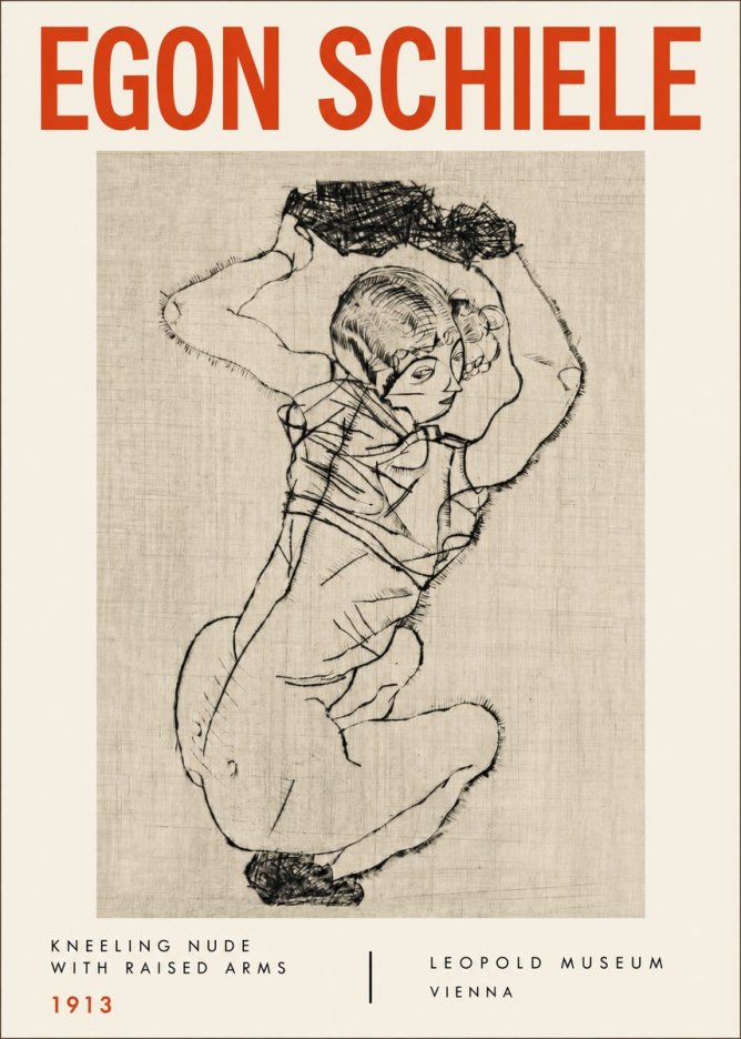 Schiele Kneeling Nude with Raised Arms No4 - Poszter