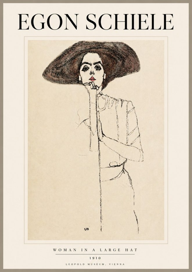 Schiele Woman in a Large Hat No2 - Poszter