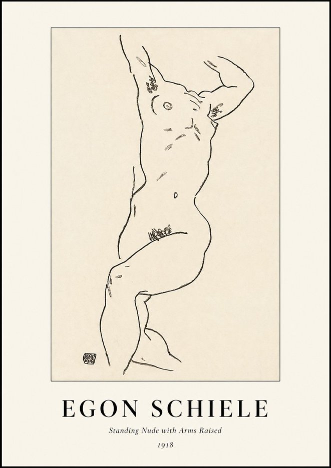 Schiele Standing Nude with Arms Raised No1 - Poszter