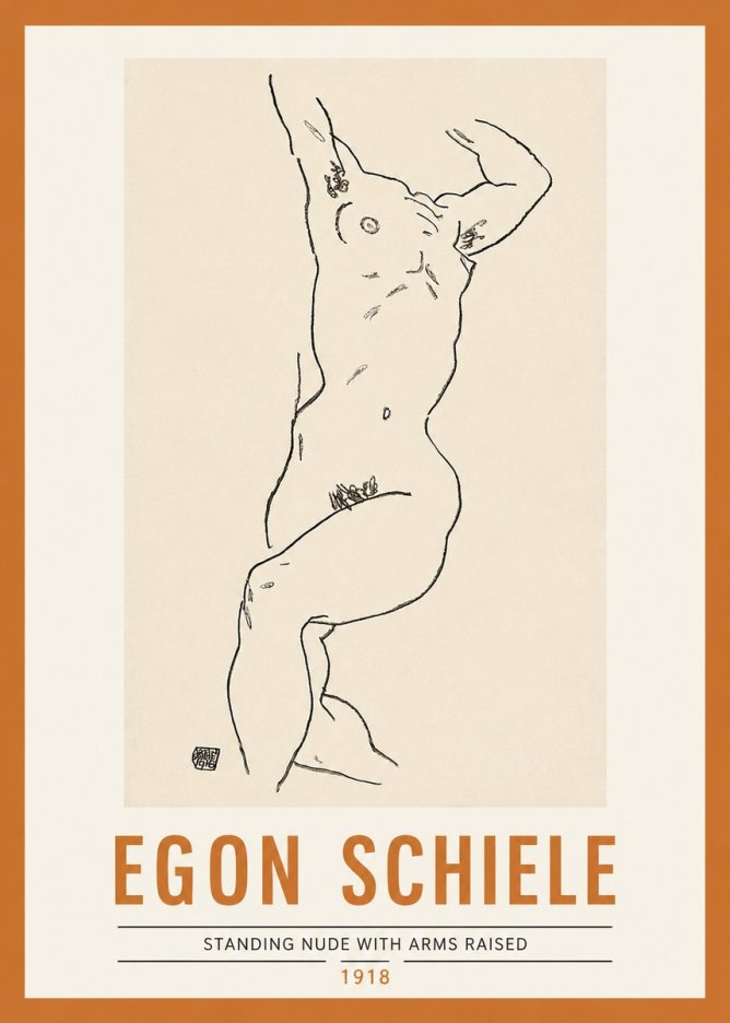 Schiele Standing Nude with Arms Raised No2 - Poszter