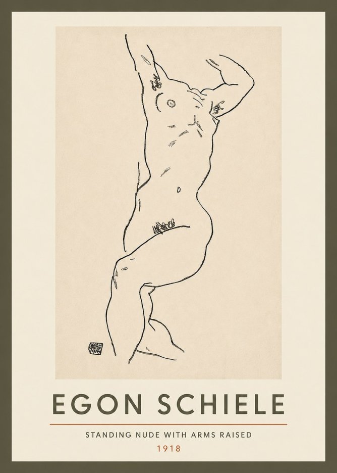 Schiele Standing Nude with Arms Raised No3 - Poszter