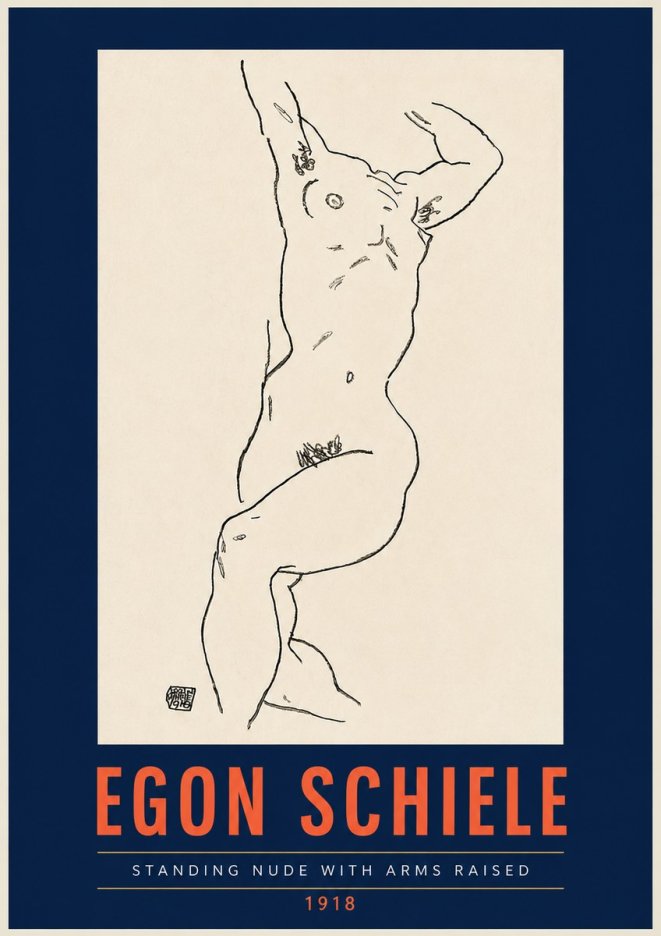 Schiele Standing Nude with Arms Raised No4 - Poszter