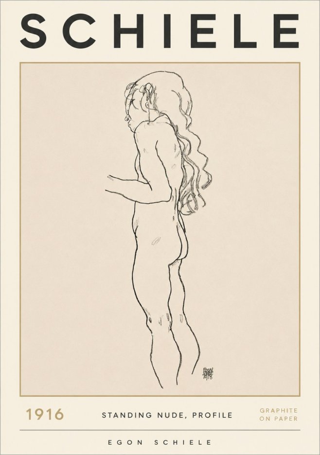 Schiele Standing Nude, Profile No2 - Poszter