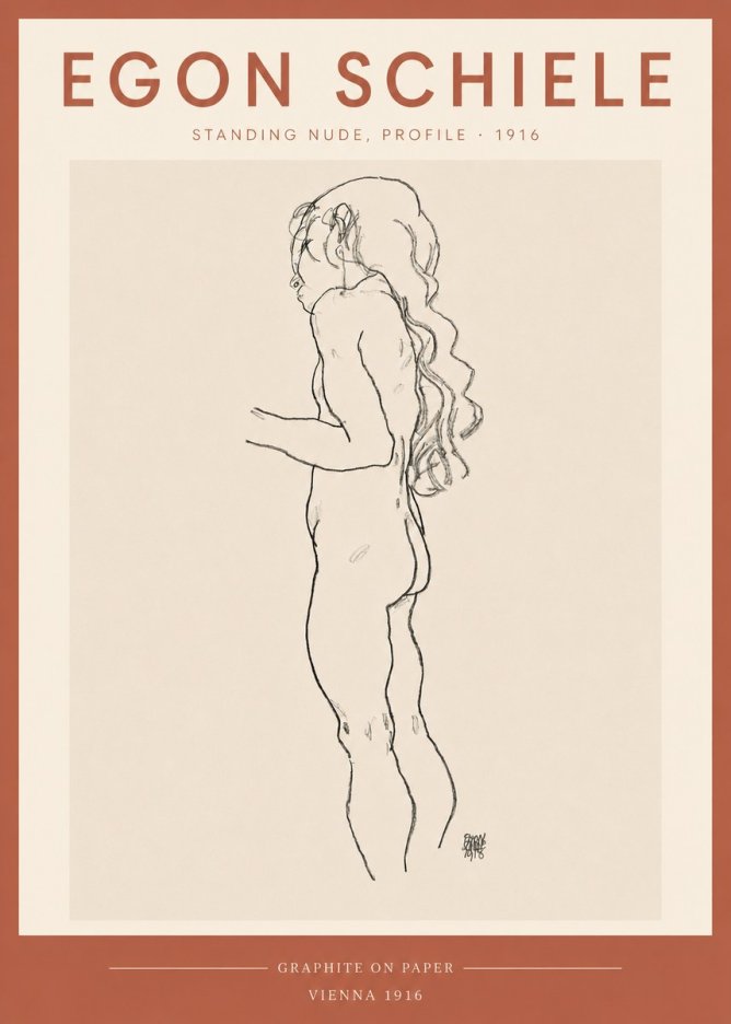 Schiele Standing Nude, Profile No3 - Poszter