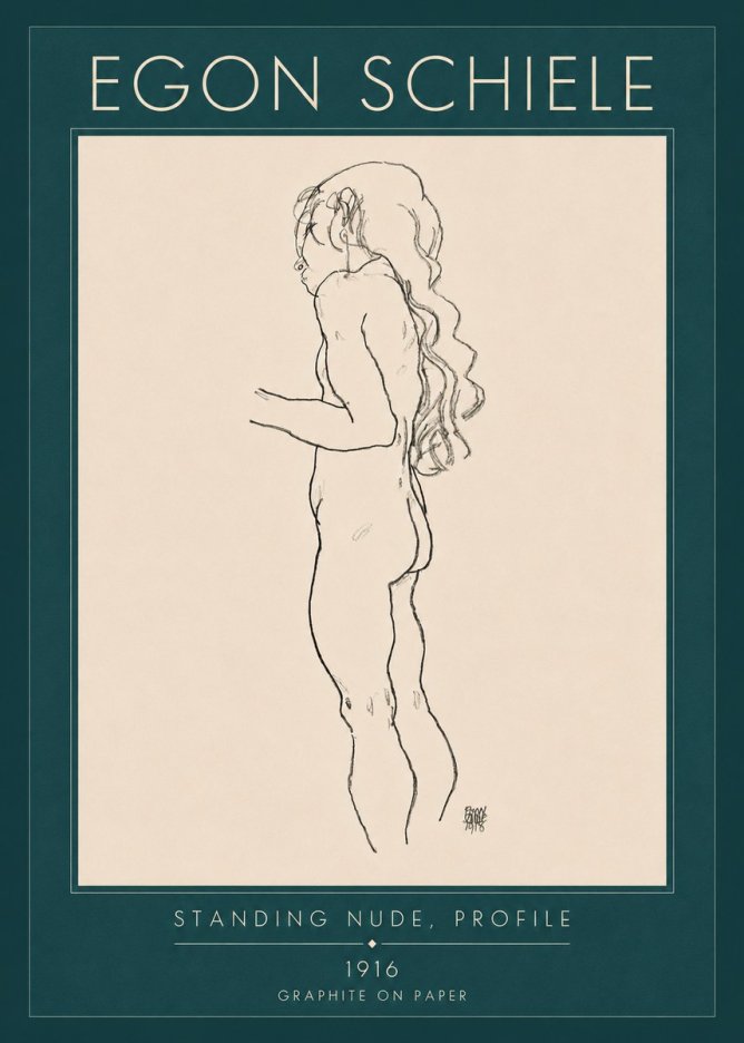 Schiele Standing Nude, Profile No4 - Poszter