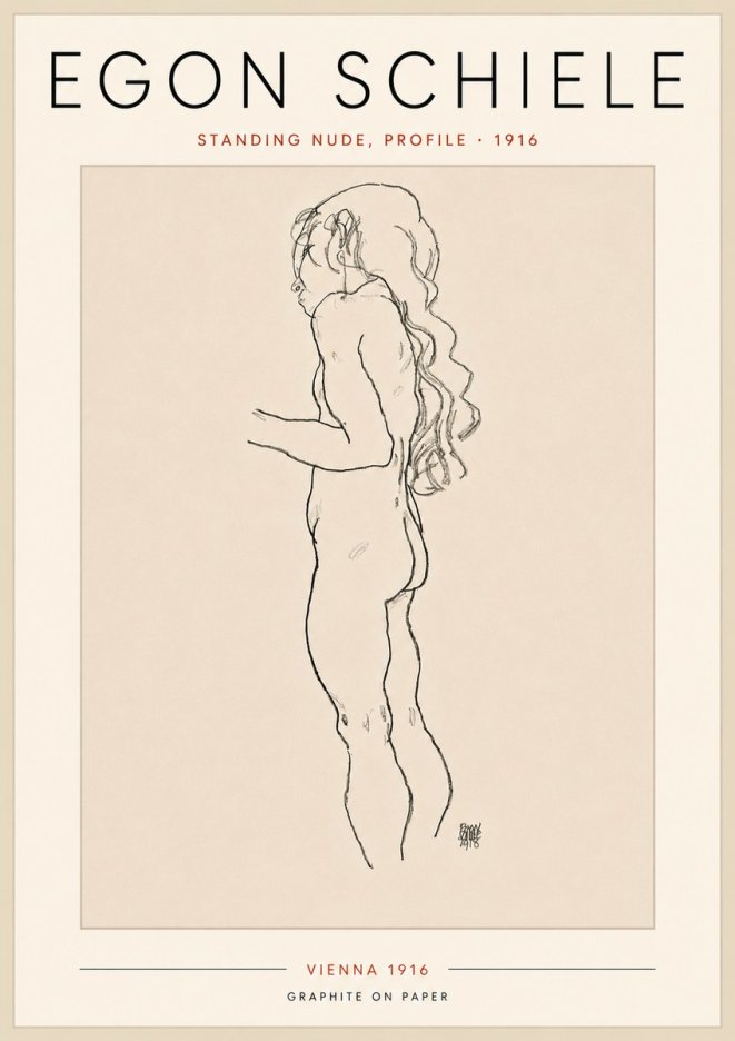 Schiele Standing Nude, Profile No5 - Poszter