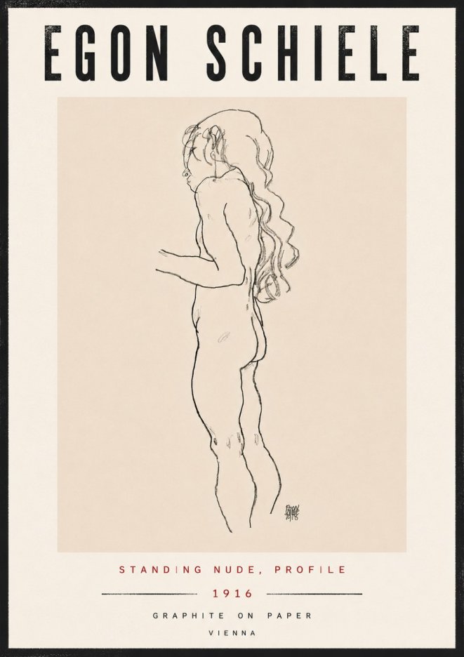 Schiele Standing Nude, Profile No6 - Poszter