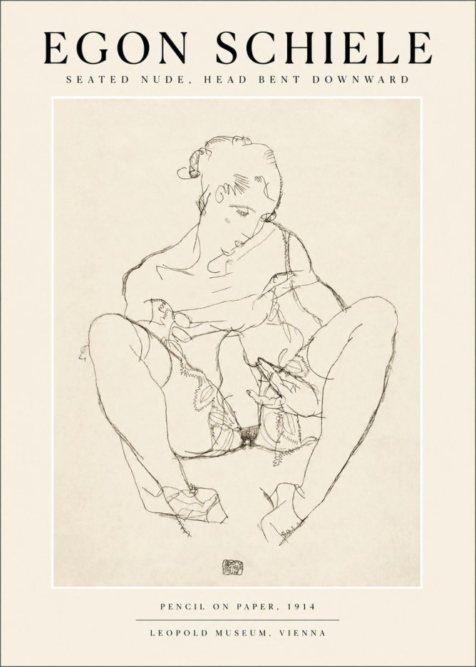 Schiele Seated Nude, Head Bent Downward No1 - Poszter